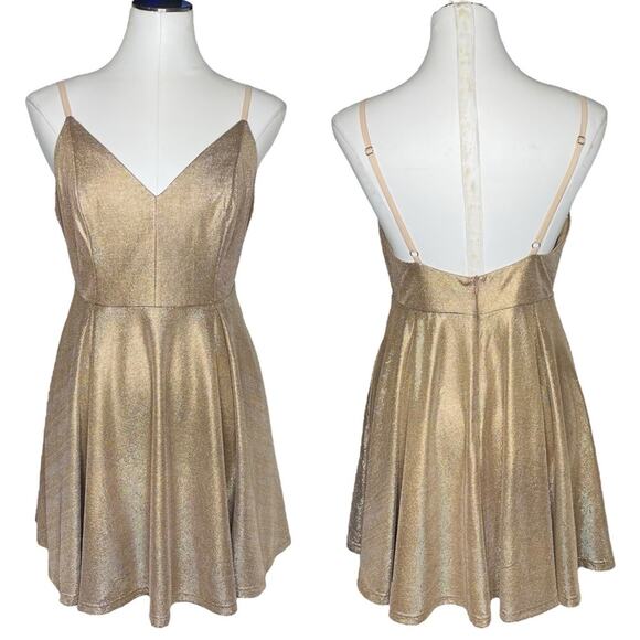 Lulus Lookout Weekend Sparkly Gold Skater Dress size Large - Picture 11 of 11